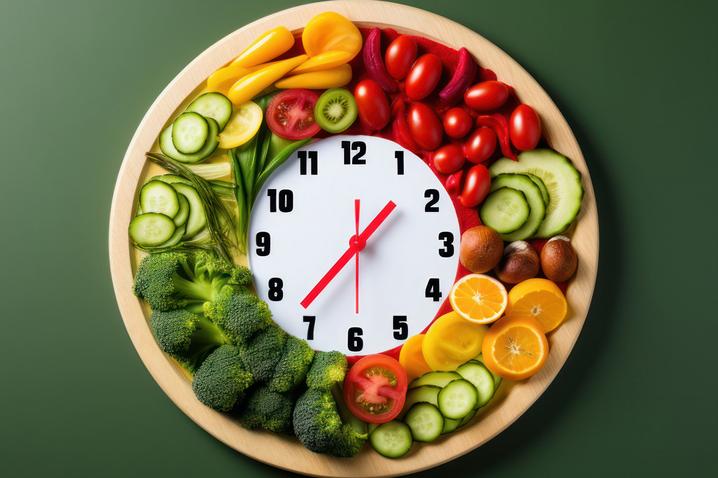 果物と野菜で囲まれた時計